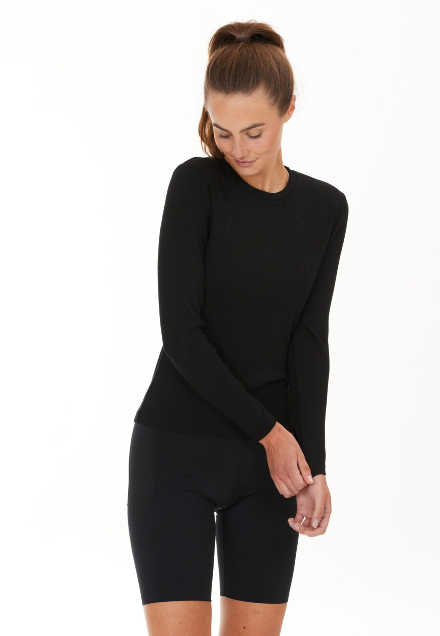 Athlecia Lankae Long Sleeved Rib Stop Pattern T-Shirt, Black