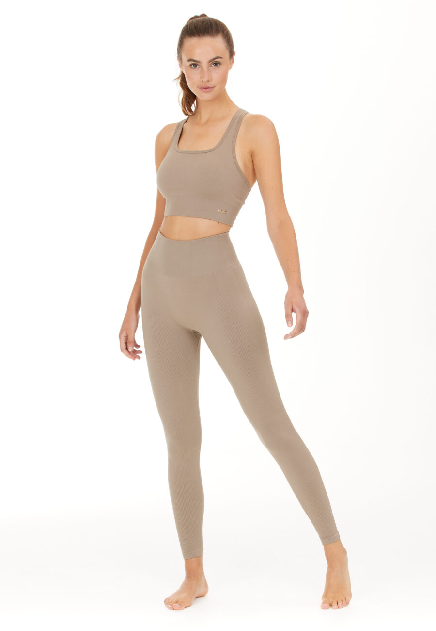 Athlecia Aideny Seamless Rib Leggings, Desert Taupe - Image 4