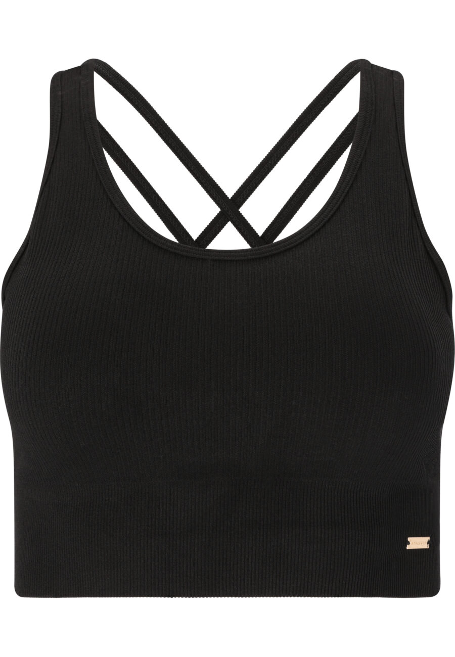 Athlecia Aideny Seamless Rib Sports Bra, Black - Image 2