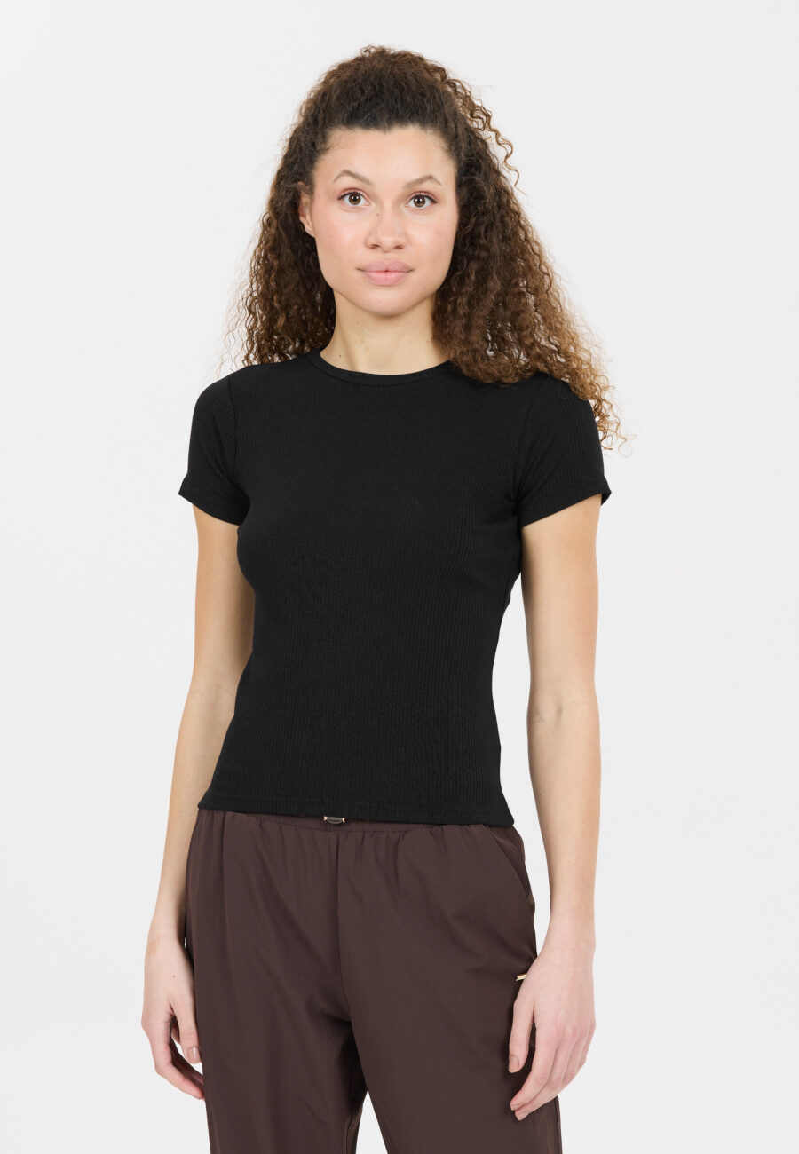Athlecia Lankae Ribbed Short Sleeve T-Shirt, Black