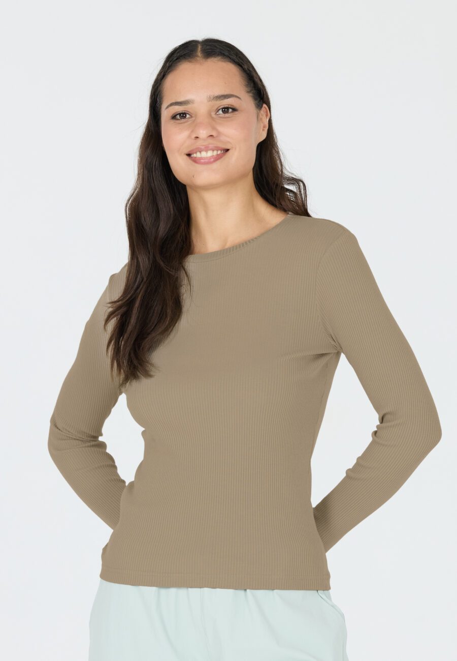 Athlecia Lankae Ribbed Long Sleeve T-Shirt, Vintage Khaki