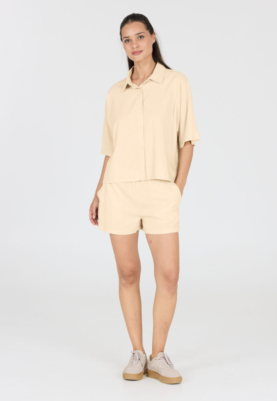 Athlecia Resort Short Sleeve Linen Blend Shirt, Natural - Image 5