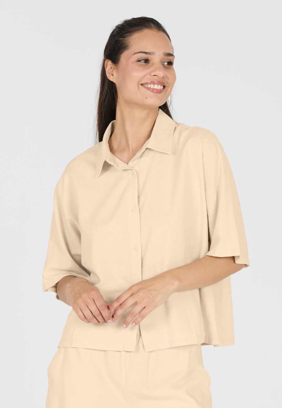 Athlecia Resort Short Sleeve Linen Blend Shirt, Natural