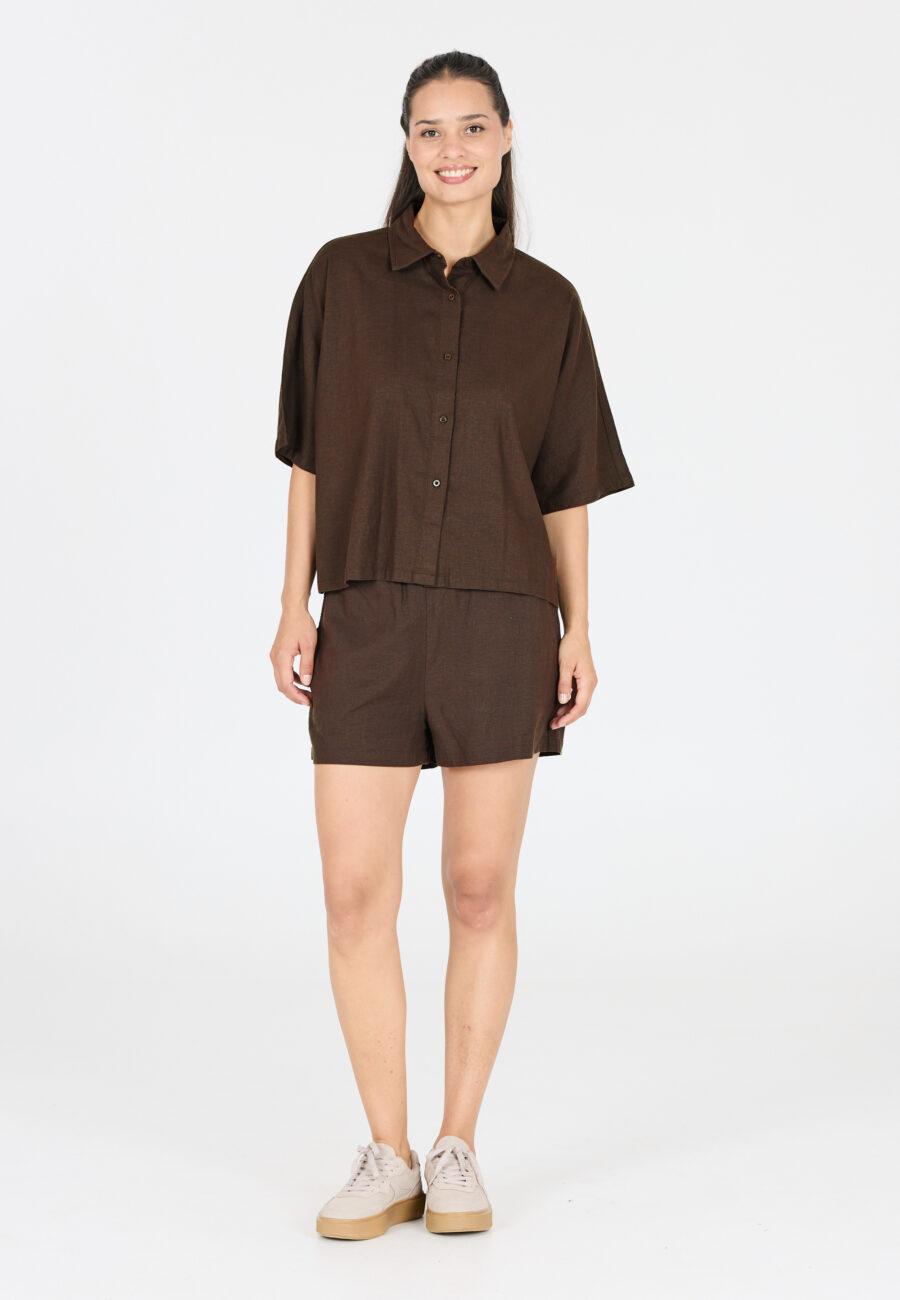 Athlecia Resort Short Sleeve Linen Blend Shirt, Java - Image 6