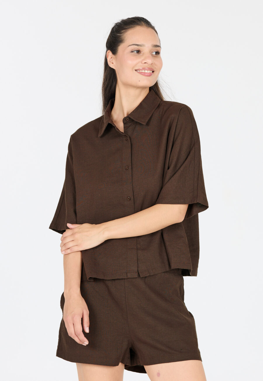 Athlecia Resort Short Sleeve Linen Blend Shirt, Java