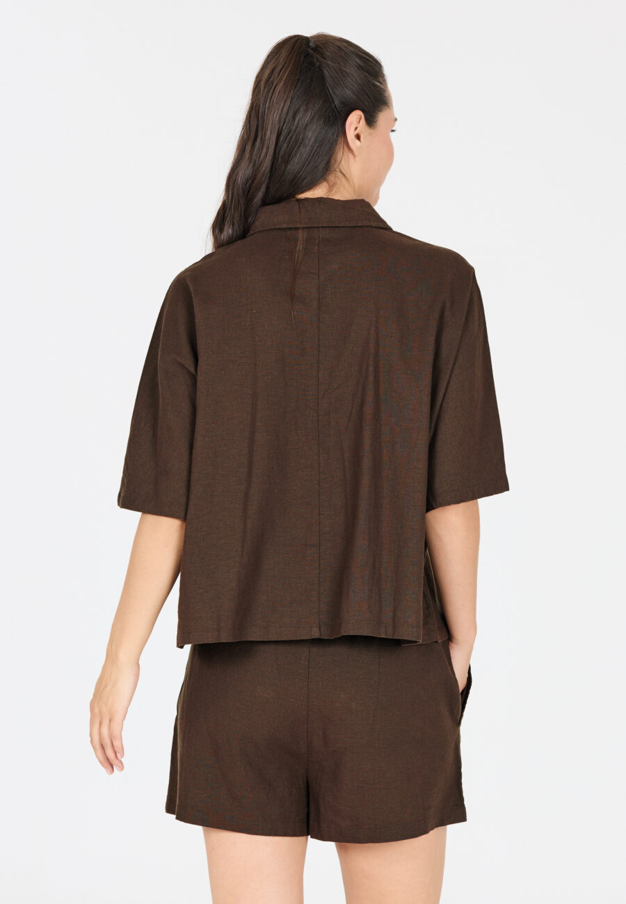 Athlecia Resort Short Sleeve Linen Blend Shirt, Java - Image 9
