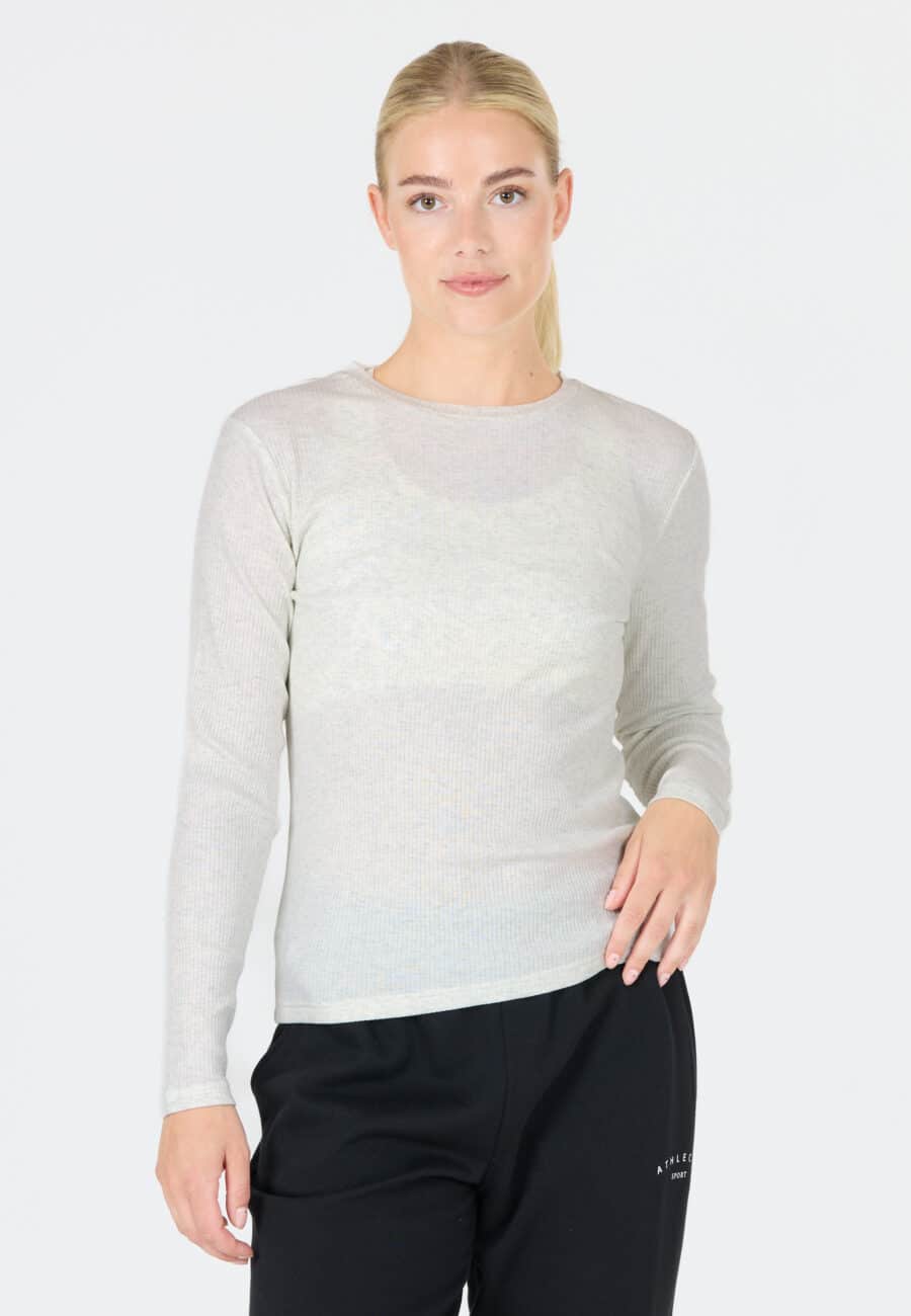Athlecia Lankae Long Sleeved Rib Stop Pattern T-Shirt, Light Grey Melange